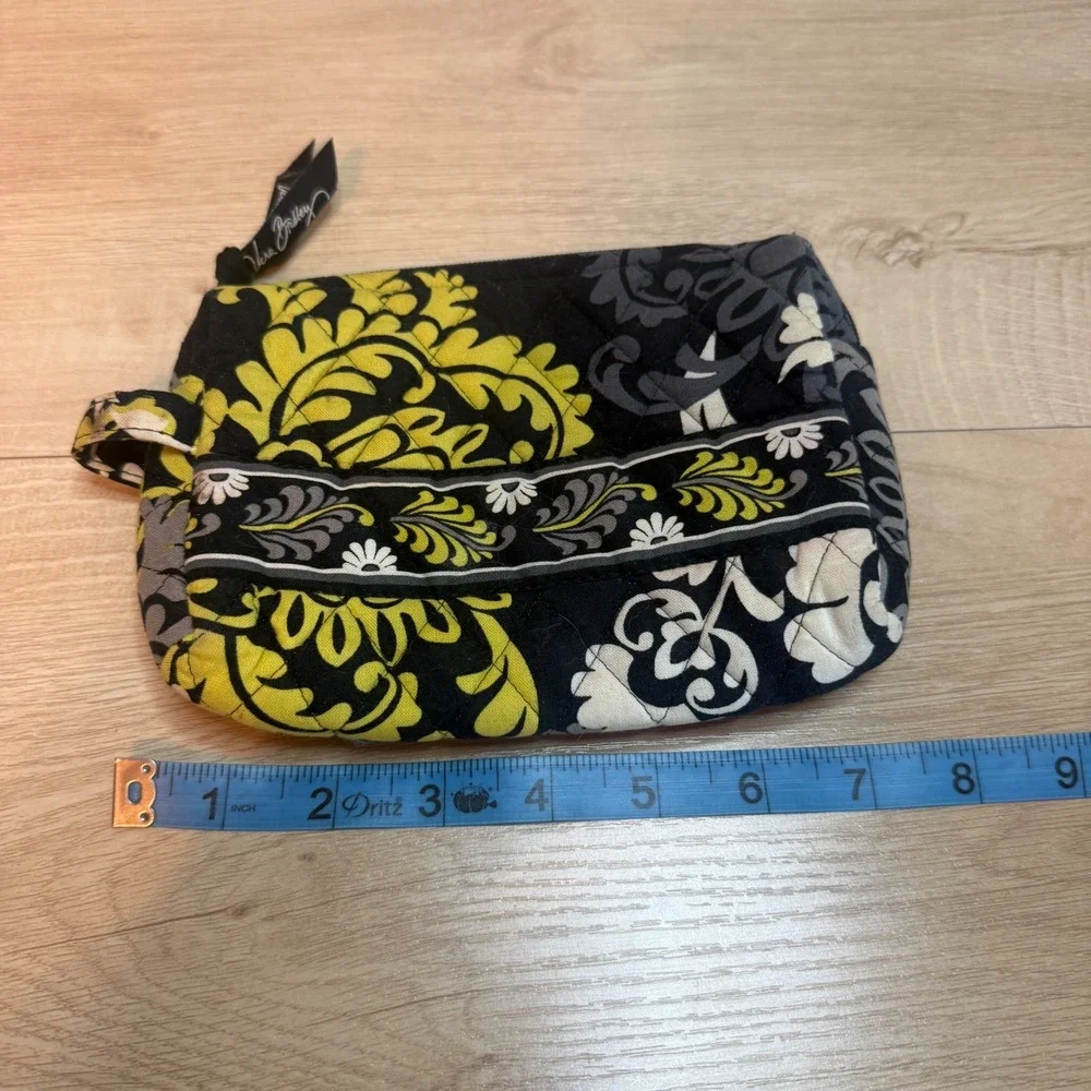 Vera Bradley Provencal Quilted Cosmetic Bag Black Yellow Floral Pouch